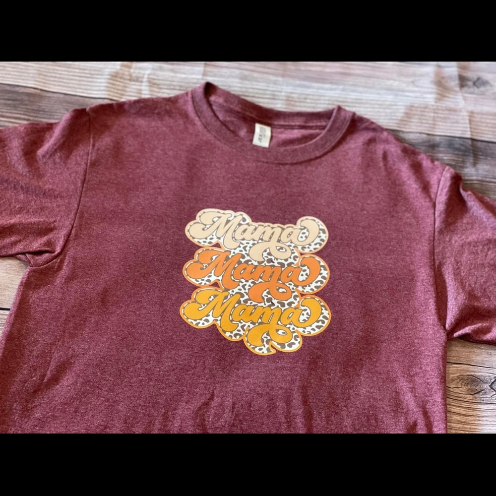 Mama Graphic Tee - Maroon with Cream & Orange Print